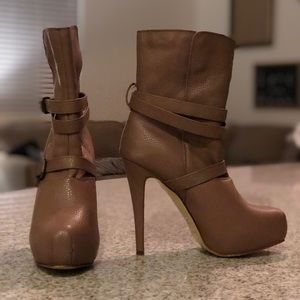 JustFab Heeled Boots - Brown Faux Leather